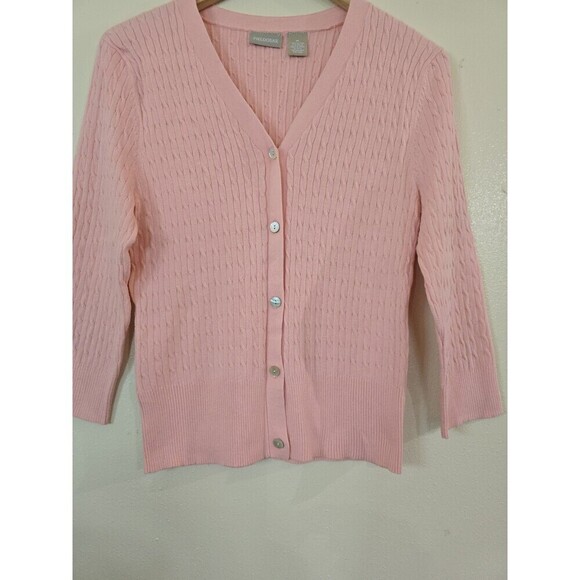 Field Gear Pink Button Cardigan Sweater Womens Medium Knit Preppy 3/4 Sleeve - Picture 4 of 9